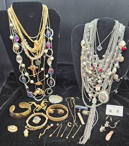 lot 113 image: Large Collection of Gold and Silver Toned Costume Jewelry