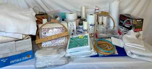 lot 96 image: Quilters Supply Bundle - Batting, Hoops, Schmetz needles, Irons, Stabilizer, Starch, HeatnBond, Best Press and more