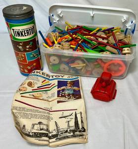 lot 115 image: Vintage Tinkertoys with Instruction and Idea Book Plus Tikertoy Motor