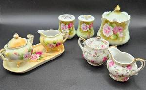 lot 50 image: Lefton China -Hand Painted Cream & Sugar Sets, Salt & Pepper and Sugar Dish