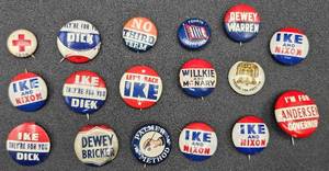 lot 57 image: Vintage Political Pin Back Buttons - 18 pins