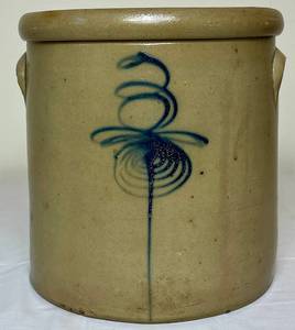 lot 6 image: Late 1800s Red Wing 3 Gallon  Wide Mouth Double Handle Crock with Cobalt Bee Sting