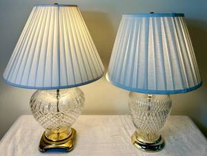 lot 22 image: Ethan Allen Crystal & Brass Lamp with Shade and Cut Crystal Lamp