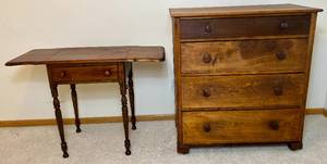 lot 78 image: Antique 4 Drawer Dresser and Antique Fold Down End TableNightstand