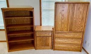 lot 80 image: 3 Piece Blackhawk Furniture Bedroom Set - ArmoireTV Cabinet, Nightstand