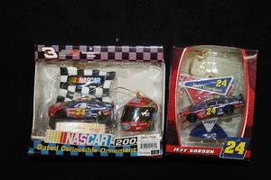 lot 1722 image: Lot of (2) #24 Jeff Gordon DuPont NASCAR Collectible Ornament Sets (in original packaging)
