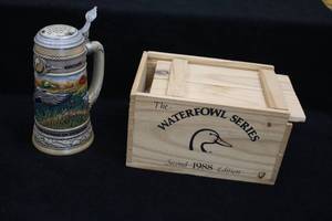 lot 1775 image: Ceramarte (Brazil) Ducks Unlimited The Carolina Collection The Waterfowl Series Mallard Collectors Beer Stein with Wooden Collectors Box