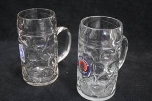 lot 1822 image: Lot of (2) Glass Collectors Beer Mugs - HB Munchen, Palaner Munchen