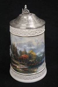 lot 1809 image: Longton Crown Thomas Kinkade Woodland Retreat Collection Limited Edition Fourth Issue 1997 Autumns Glory #A3375 Collectors Beer Stein 7-12 with Certificate of Authenticity