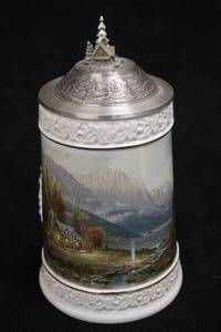 lot 1808 image: Longton Crown Thomas Kinkade Woodland Retreat Collection Limited Edition Second Issue 1996 Beginning of a Perfect Day #A1726 Collectors Beer Stein 7-12 with Certificate of Authenticity