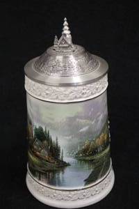 lot 1810 image: Longton Crown Thomas Kinkade Woodland Retreat Collection Limited Edition Third Issue 1997 Simpler Times #A4555 Collectors Beer Stein 7-12 with Certificate of Authenticity