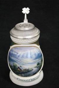 lot 1813 image: Longton Crown Thomas Kinkade Essence of Ireland Collection Limited Edition Premier Issue 1997 Emerald Isle #A765 Collectors Beer Stein 8-14 with Certificate of Authenticity
