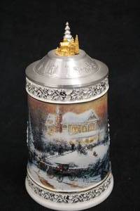 lot 1812 image: Longton Crown Thomas Kinkade Home For The Holidays Collection Limited Edition Authentic Issue 1997 Magic of Christmas #A449 Collectors Beer Stein 7-12 with Certificate of Authenticity