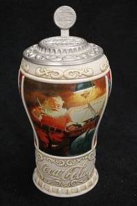 lot 1814 image: Longton Crown Coca-Cola Brand Christmas Collection Limited Edition Premier Issue 1996 Good Girls & Boys #A3334 Collectors Beer Stein 8-34 with Certificate of Authenticity