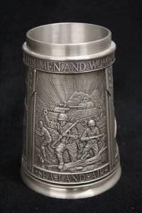 lot 1816 image: 1990 The Franklin Mint Official World War II 50th Anniversary Fine Pewter Collectors Beer Tankard 6 with Certificate of Authenticity