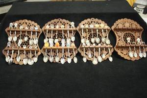 lot 1827 image: Lot of (4) Collectors Spoon Display Racks with Collectors Spoons - Fargo, Vail, Reno, Niagara Falls, Harrahs, Japan, Lincoln Memorial and more  (40 spoons total)