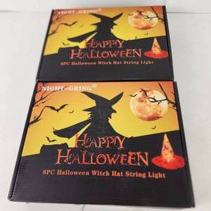 Lot Of Two New 8PC Halloween Witch Hat String Lights