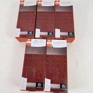 Lot Of Five New Holiday Home Window Curtain Light Set 50 Lights Orange Black Wire Indoor Use