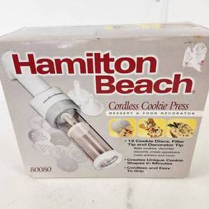 New Hamilton Beach Cordless Cookie Press Dessert & Food Decorator 12 Cookie Discs Filler And Decorator Tips