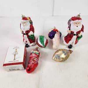 Lot Of Seven Christmas Ornaments Hallmark Ballerina Two Santas Stocking And More