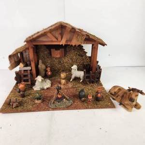 Grandeur Noel Collectable 17 Piece Porcelain Nativity Accessories Set With Wood Creche Hand Painted