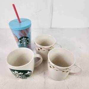 Lot Of four Starbucks Cups Two Holiday Coffee Cups Easter Cup With Straw And Another Coffee Cup