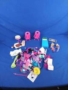 lot 214 image: Collection of Mattel Barbie Accessories Clothing, Chairs, Dolls, Etc.
