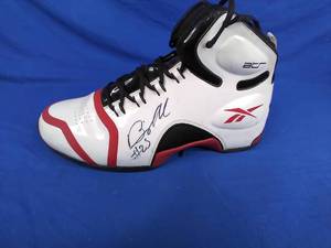 lot 251 image: Al Jefferson Big Al Autographed Reebok ATR Talkin Krazy Basketball NBA Shoes WhiteBlackRed. Size 18. Signed. Signature Unknown.