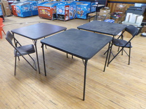 3 Card Tables and 2 Chairs