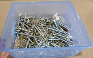 Plastic Tote Full of Hardware