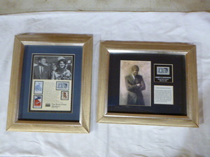 2 Framed John F. Kennedy Memorial Stamp Collection Items