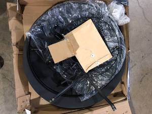 Hampton Bay Sadler 30 in. x 19 in. Round Steel Wood Burning Fire Pit in Rubbed Bronze  dented tray Customer Returns See Pictures