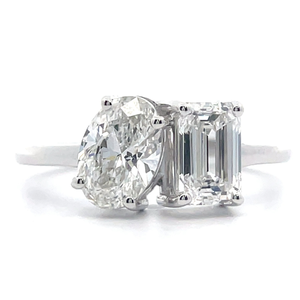 Stunning 2.00 Carat Oval & Emerald Cut Diamond Toi et Moi Ring in 14k White Gold $4,250 Retail VIDEO