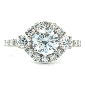 2.25 Carat Diamond Halo Three-Stone Ring in 14k White Gold $3,912 Retail VIDEO