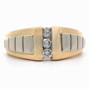 Mens 0.30 Carat Diamond Three-Stone Modern Channel Ring in 14k Two-Tone Gold