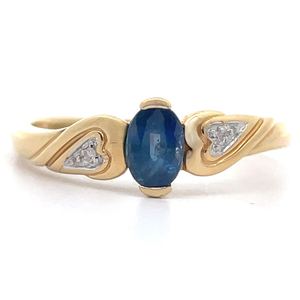 0.53 Carat Oval Blue Sapphire & Diamond Heart Ring in 18k Yellow Gold