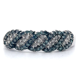 0.33 Carat Fancy Blue & White Diamond Braided Pav�Band in 18k White Gold VIDEO