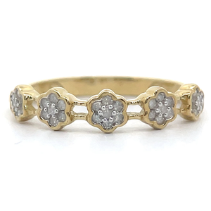 NEW Cluster 0.16 Carat Diamond Flower Double Rail Stacking Ring in Yellow Gold