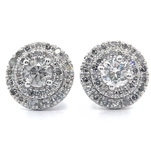 Vintage Inspired 1 Carat Diamond Round Cluster Button Earrings in White Gold VIDEO