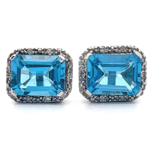 Vintage Inspired Blue Topaz  & Diamond Accent Earrings in White Gold VIDEO