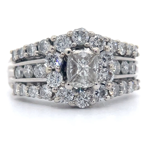 2.00 Carat Radiant Natural Diamond Halo Triple Row Ring in 14k White Gold $4,850 Retail VIDEO