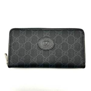 GUCCI Black Interlocking G PVC x Leather Round Zipper Long Wallet - Authentic $550 Retail