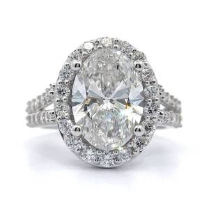 5.25 Carat Oval Diamond Halo Split Shank Engagement Ring in 14k White Gold $11,599 Retail VIDEO