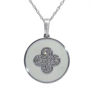 Van Cleef Styled White Enamel and Diamond 18 Necklace in White Gold $999 Retail