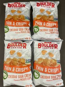lot 7 image: Boulder Canyon Thin & Crispy Cheddar Sour Cream Potato Chips (4 Bags)