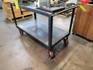 lot 228 image: Heavy duty steel shop cart on caste...