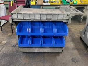 lot 242 image: Akro-Mils poly shop cart on casters...