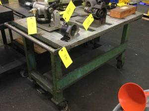 lot 376 image: Steel shop cartwork bench with flo...