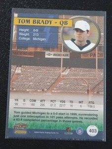 lot 1 image: 2000 Pacific Tom Brady #403 Rookie Card