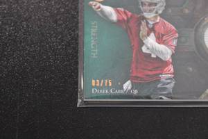lot 9 image: 2014 Topps Valor Bronze Derek Carr Jersey Patch #VP-DC 375  Only 75 Exist